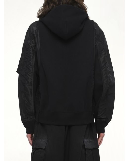 Sacai Black Sponge Sweat Nylon Twill Hoodie, 100% Cotton for men