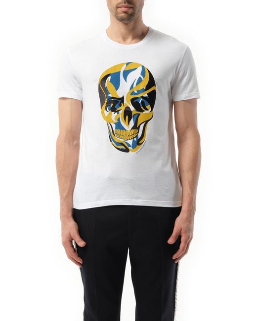 Alexander McQueen White Abstract Skull T-Shirt, Size: Medium for men