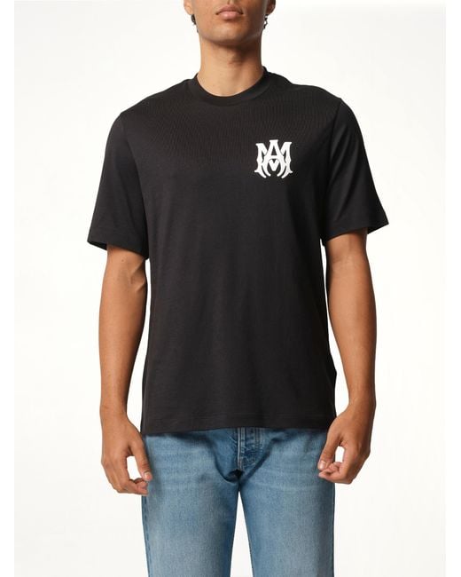 Amiri Black Ma Core Logo T-Shirt, Round Neck, Short Sleeves, 100% Cotton, Size: Small for men