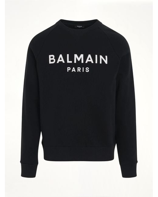 Balmain Black Classic Logo Print Sweatshirt, Long Sleeves, 100% Cotton, Size: Medium for men