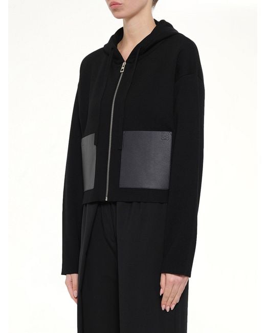 Loewe Black Wool Zip-Up Hoodie