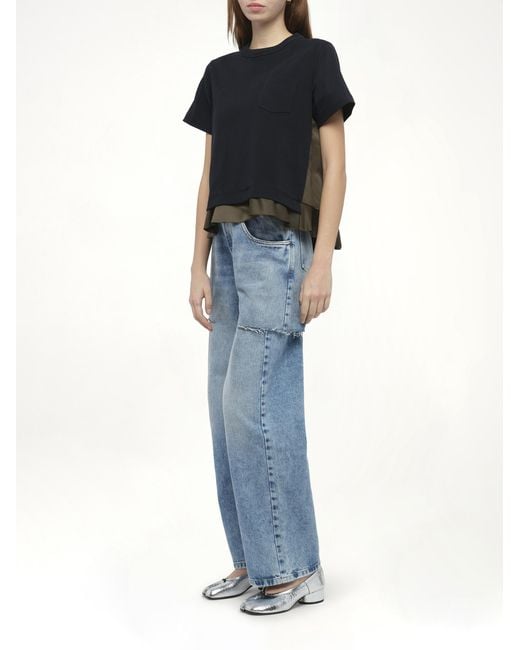 Sacai Black X Nylon Twill X Cotton Jersey T-Shirt, 100% Cotton