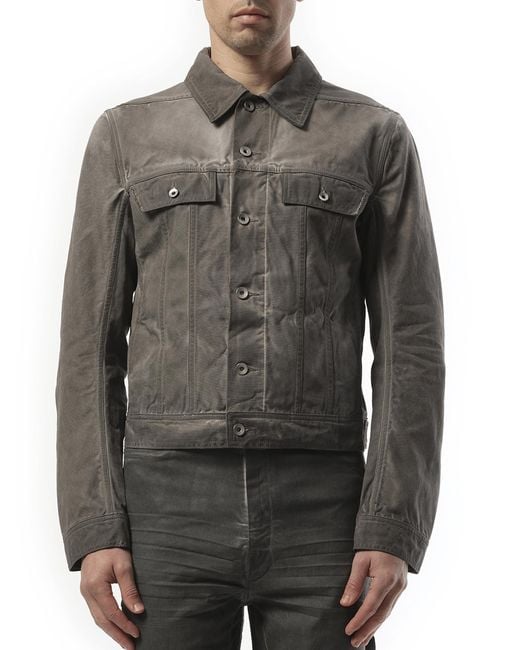 Rick Owens Gray Trucker Jacket, Long Sleeves, 100% Cotton, Size: Medium for men