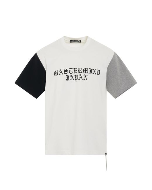 Mastermind Japan Black Colourblock Logo T-Shirt, Round Neck, Short Sleeves, , 100% Cotton, Size: Medium for men