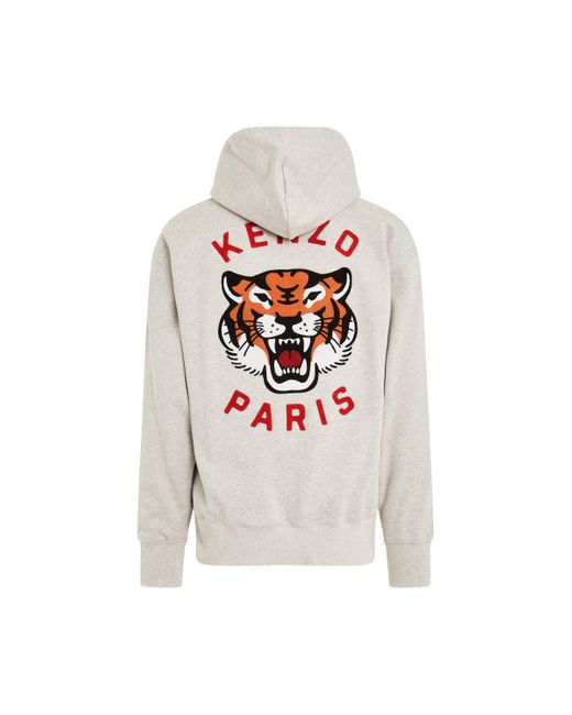 KENZO White 'Lucky Tiger Oversized Hoodie, Long Sleeves, Pale, 100% Cotton, Size: Small for men