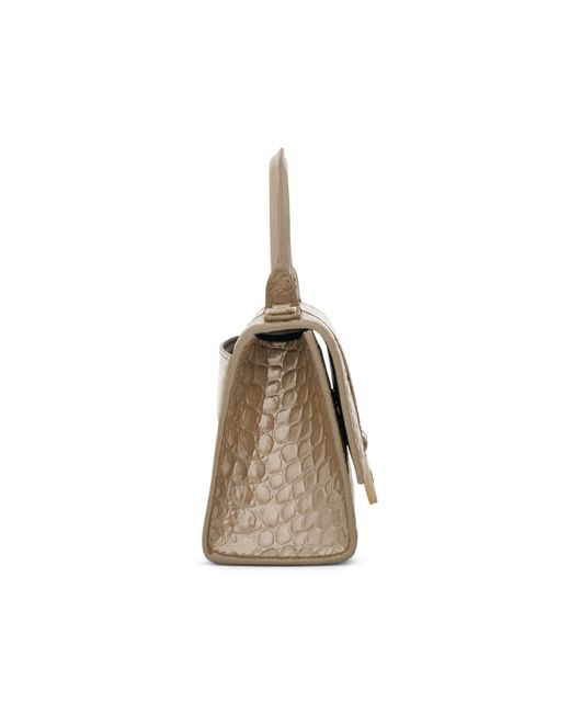 Balenciaga Metallic Hourglass Xs Metallized Croco Embossed Bag, Light, 100% Leather