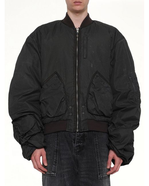 we11done Black Washed Nylon Bomber for men