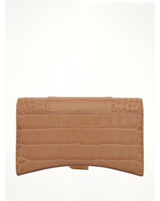 Balenciaga Brown Hourglass Embossed Croc Wallet On Chain, 100% Leather