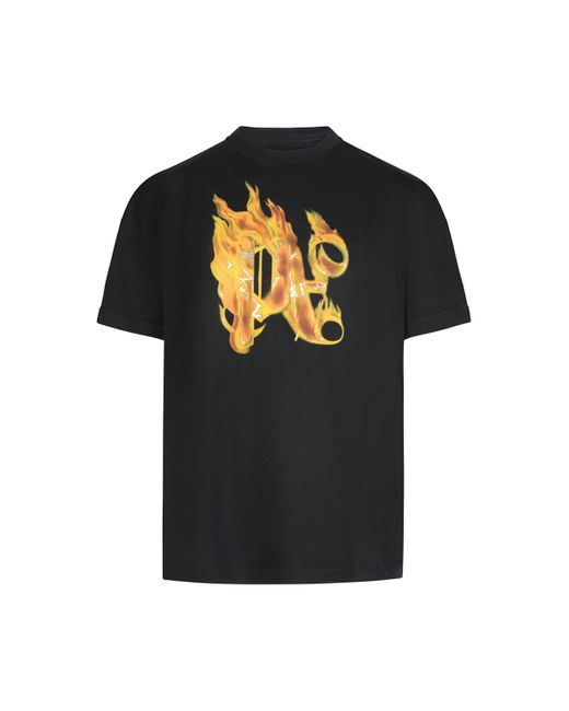 Palm Angels Black Burning Monogram T-Shirt, Short Sleeves, /, 100% Cotton for men