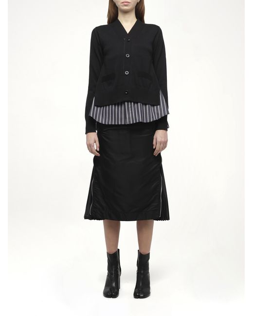 Sacai Black X Poplin X Knit Cardigan, 100% Polyester