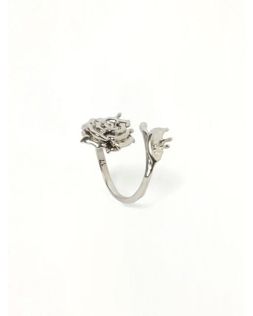 Alexander McQueen White Dipped Rose Ring for men