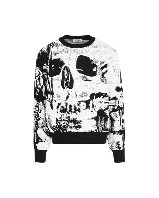 Alexander McQueen Black Skull Print Sweatshirt, Long Sleeves, Ivory/, 100% Cotton, Size: Large for men