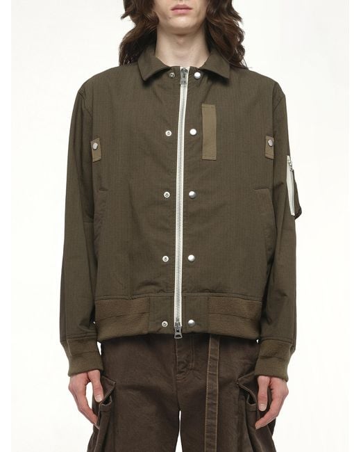 Sacai Green Rip Stop Blouson Bomber Jacket, 100% Polyester for men