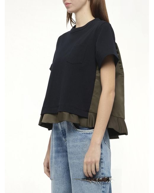 Sacai Black X Nylon Twill X Cotton Jersey T-Shirt, 100% Cotton
