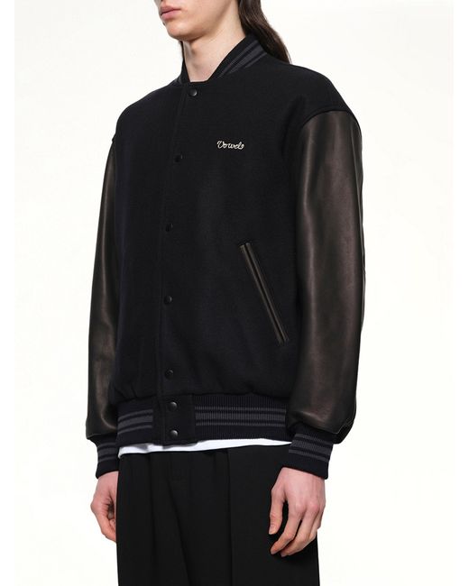 vowels Black Varsity Jacket for men