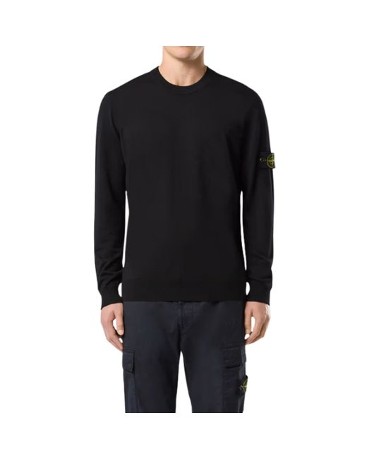 Stone Island Black 'Light Wool Knit Sweater, Long Sleeves, , 100% Wool, Size: Small for men