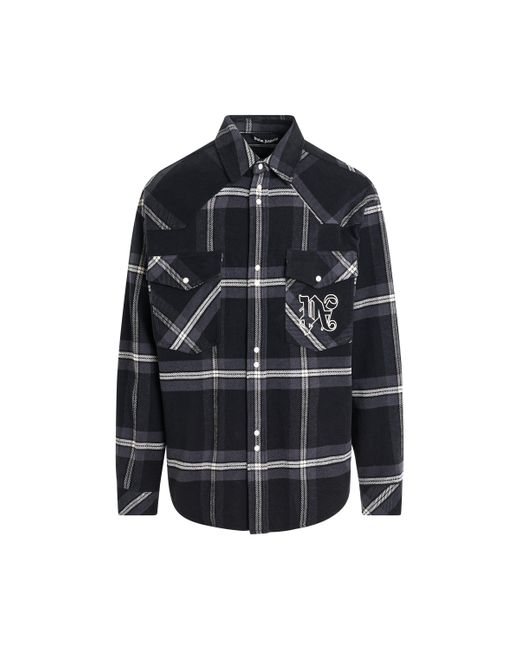 Palm Angels Black Monogram Check Over Shirt, Long Sleeves, , 100% Cotton for men