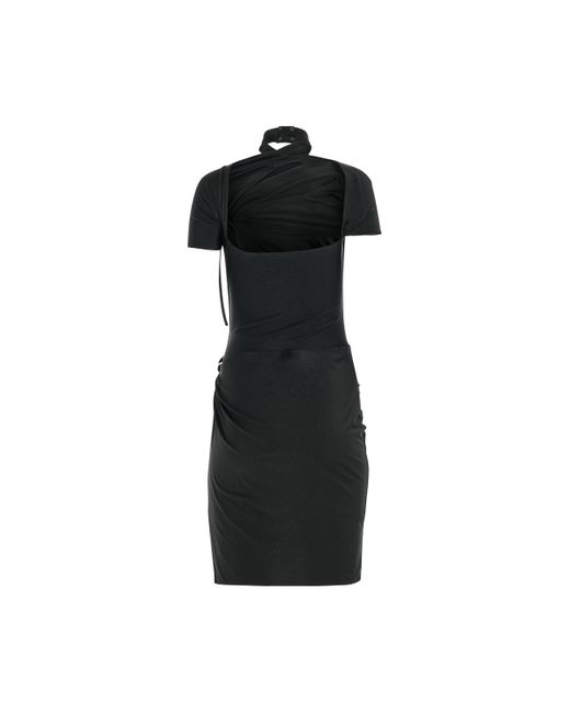 Coperni Black 'Asymmetric Draped Jersey Dress, Short Sleeves, , Size: Small