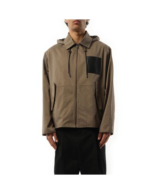 Loewe Brown Hooded Bomber Jacket, Khaki, 100% Cotton for men