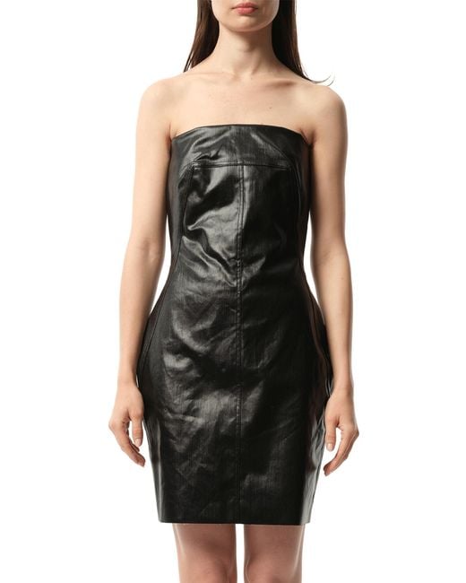 Rick Owens Black Coated Denim Bustier Mini Dress