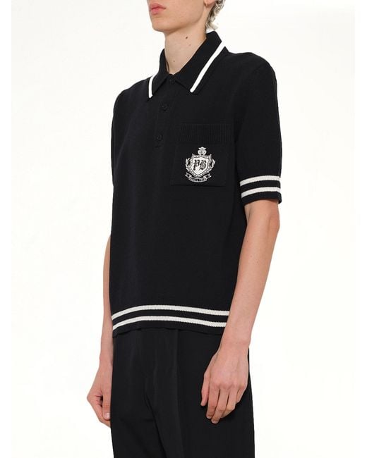 Balmain Black College Emblem Knit Polo for men