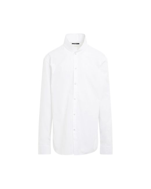 Balmain White Satin Covered Buttons Cotton Shirt, Long Sleeves, , 100% Cotton for men