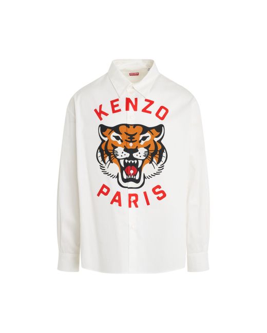 KENZO White Lucky Tiger Shirt, Long Sleeves, , 100% Cotton for men