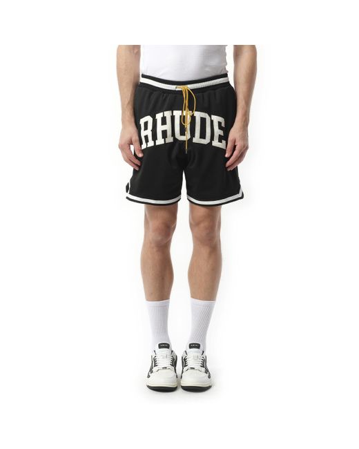 Rhude Black Collegiate Basketball Shorts, 100% Polyester, Size: Small for men