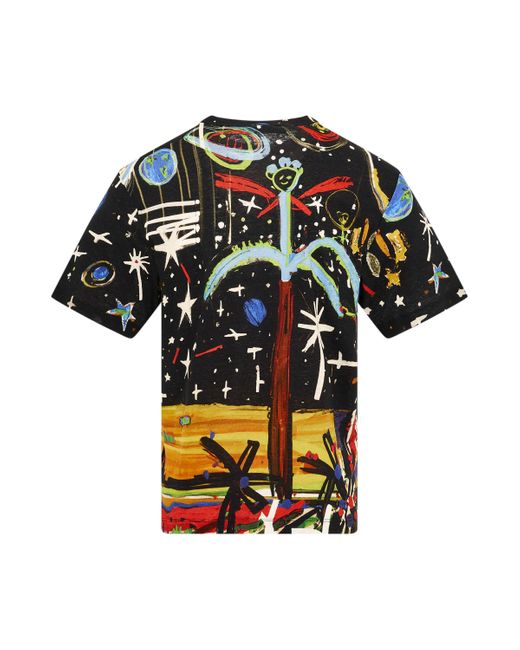 Palm Angels Black Starry Night Print T-Shirt, Short Sleeves, , 100% Polyester, Size: Medium for men