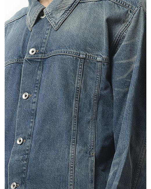 Rick Owens Blue Jumbo Worker Jacket, Long Sleeves, 100% Cotton, Size: Small for men