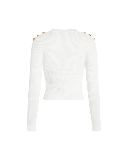 Balmain White 6 Button Knit Pullover, Long Sleeves, , 100% Polyester