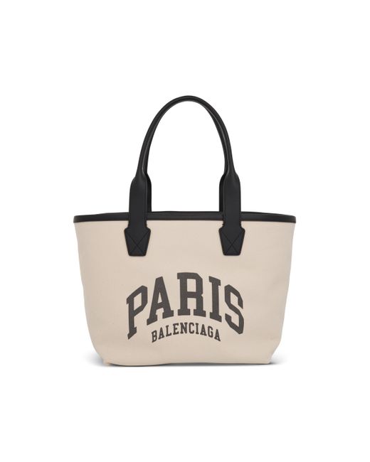 Balenciaga Black Cities Paris Jumbo Small Tote Bag, Natural/, 100% Cotton