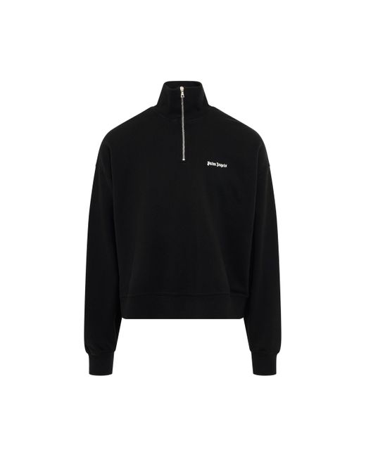 Palm Angels Black Embroidered Logo Half-Zip Sweatshirt, Long Sleeves, , 100% Cotton for men