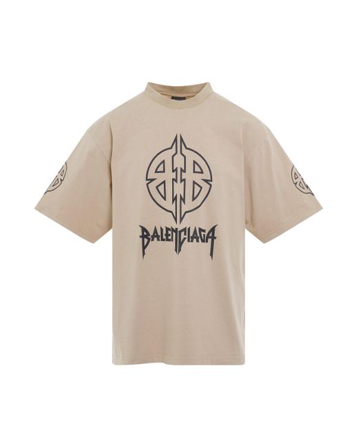 Balenciaga Natural Metal Bb Logo Medium Fit T-Shirt, Light, 100% Cotton for men