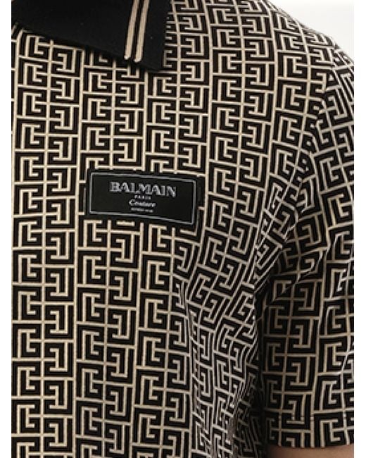 Balmain Gray Monogram Couture Label Zipped Polo for men