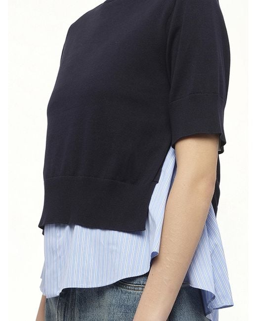 Sacai Blue X Poplin X Knit Pullover, 100% Polyester