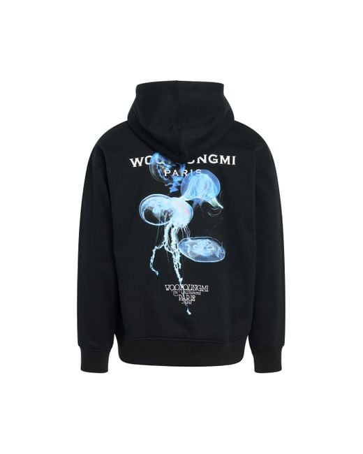 Wooyoungmi Blue Glowing Jellyfish Print Hoodie, , 100% Cotton for men