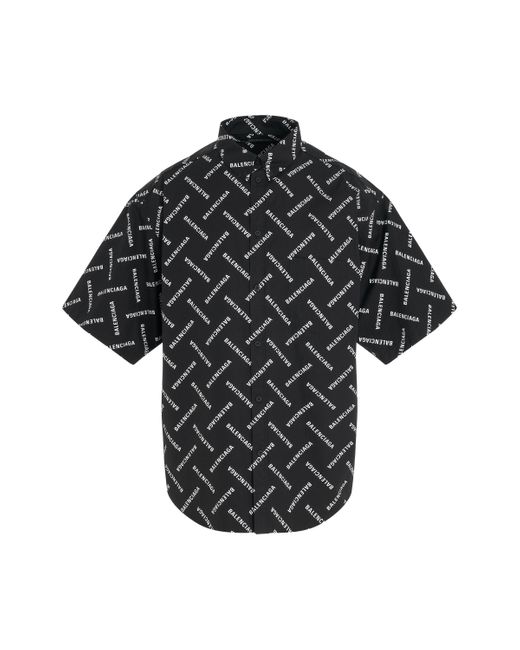 Balenciaga Black All-Over Logo Short-Sleeve Shirt, /, 100% Cotton for men