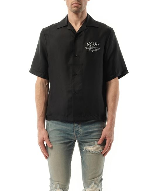 Amiri Black Arts District Bowling Shirt, Short Sleeves, 100% Silk, Size: Small for men