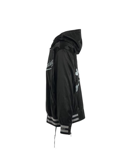 Mastermind Japan Black Hooded Varsity Bomber Jacket, Long Sleeves, , Size: Large for men