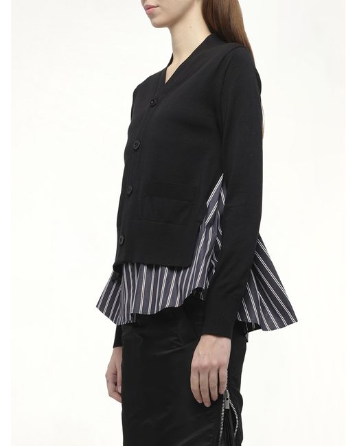 Sacai Black X Poplin X Knit Cardigan, 100% Polyester