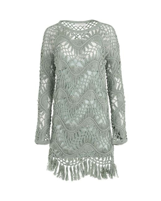 Chloé Gray Robe Dress, Round Neck, 100% Cotton