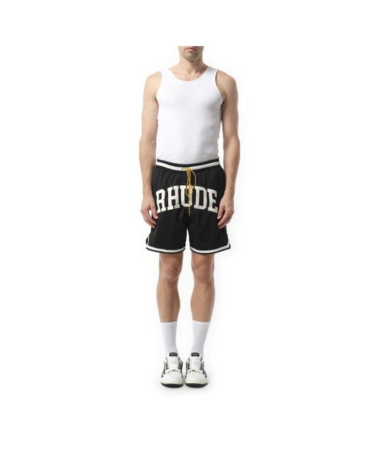 Rhude Black Collegiate Basketball Shorts, 100% Polyester, Size: Small for men