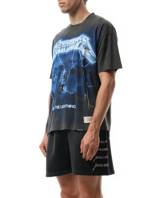 Represent Blue Metallica Ride The Lightning T-Shirt, Short Sleeves, 100% Cotton, Size: Small for men
