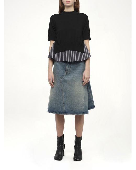 Sacai Black X Poplin X Knit Pullover, 100% Polyester