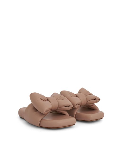 Off-White c/o Virgil Abloh Brown Nappa Bow Padded Slipper Sandals, 100% Leather