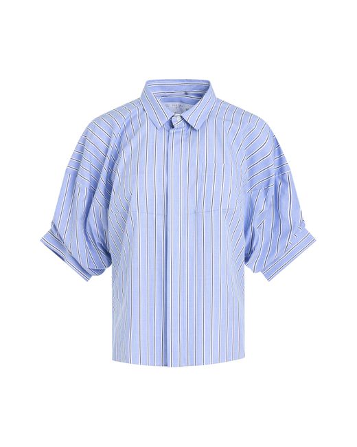 Sacai Blue Cotton Balloon Sleeve Shirt, Light Stripe, 100% Cotton