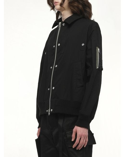 Sacai Black Rip Stop Blouson Bomber Jacket, 100% Polyester for men