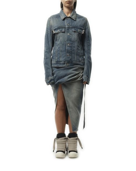 Rick Owens Blue Trucker Denim Jacket, 100% Cotton, Size: Small
