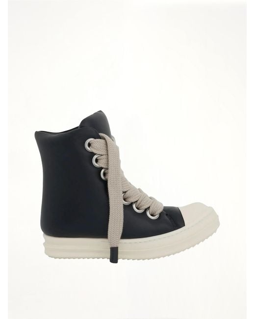 Rick Owens Black Jumbo Lace Padded Sneakers, 100% Calf Leather